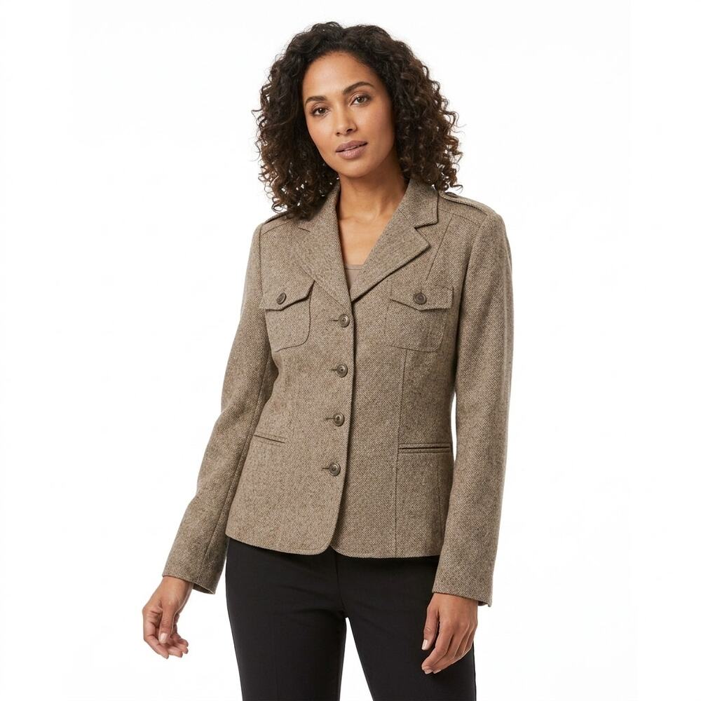 Nygard Collection Brown Tweed Lined Collared Basic Jacket Women Size 10